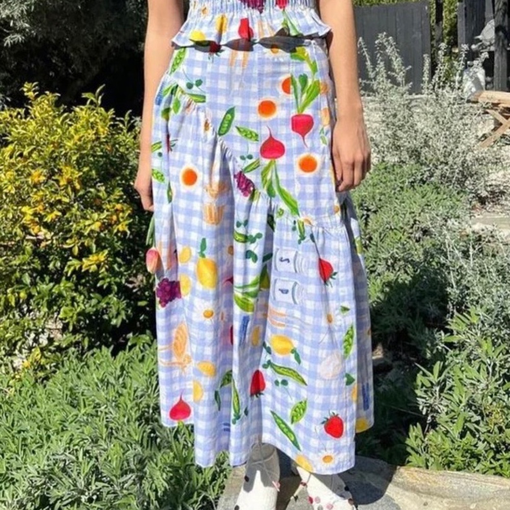 Lisa Says Gah Blue Checkered Midi Skirt